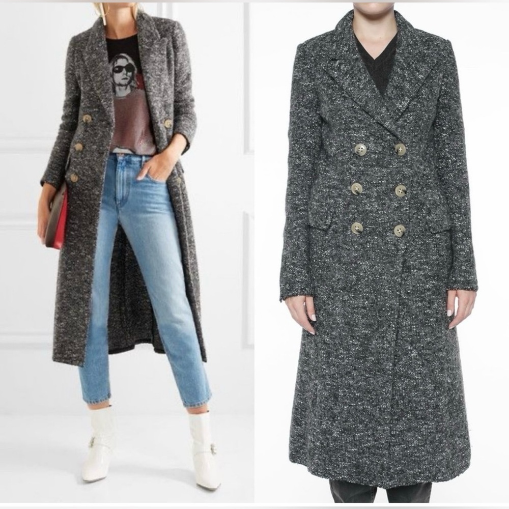 Isabel Marant Etoile Overton Boucle Wool Long Double Breasted Coat Gray Size 34
